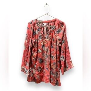 Spense coral floral bell sleeve blouse size XL